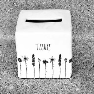 Rae Dunn Magenta Artisan Collection Black White Flowers Floral Tissue Box Cover